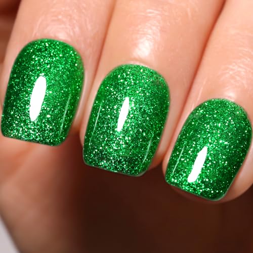 Firedeep Glitter Green Gel Nail Polish, 1 Pcs 16ml Sparkly Green Soak Off UV/LED Christmas Green Gel Polish Manicure Salon DIY at Home von Firedeep