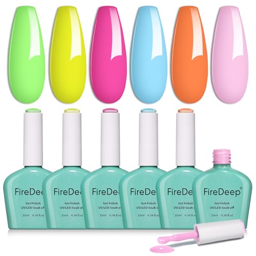 Firedeep Sommer Macaron Gel Polish Set 6 Farben Neon Gelb Rosa Blau Hema Free Nail Art DIY Geschenk für Mädchen von Firedeep