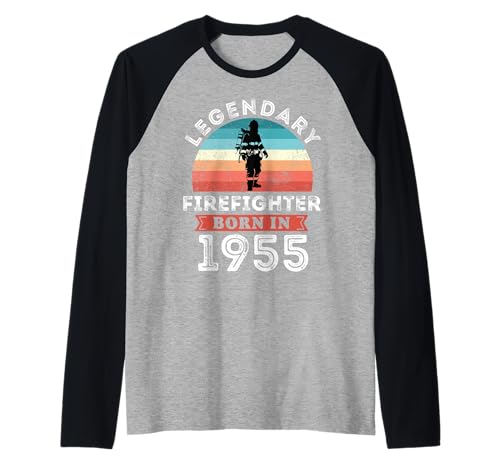 Legendary Firefighter Born in 1955, 70th Birthday Men Raglan von Firefighter 1955 Legends Gifts for Mens 70th Bday