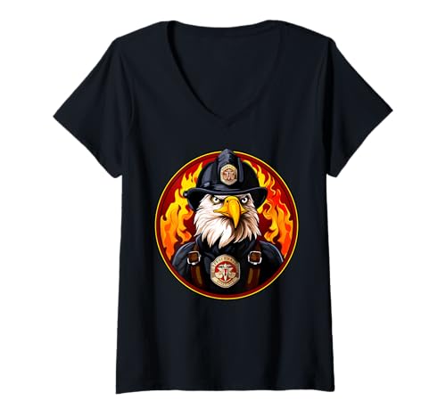 Damen Feuerwehrmann Adler T-Shirt mit V-Ausschnitt Damen Feuerwehrmann Adler T-Shirt mit V-Ausschnitt von Firefighter Animals