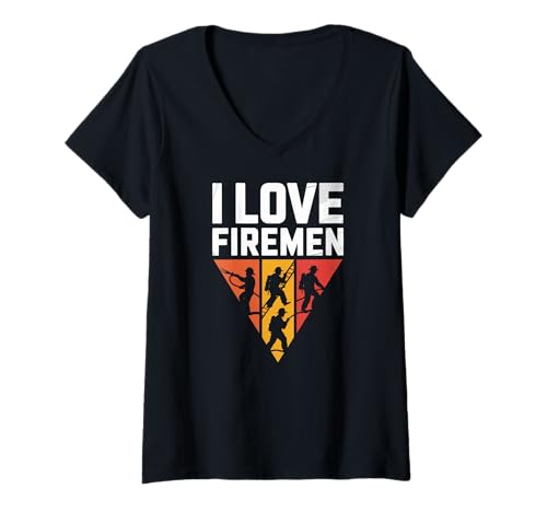 Damen Ich Liebe Feuerwehrmänner Courage Brave Heroes T-Shirt mit V-Ausschnitt von Firefighter Appreciation Tribute Heroes
