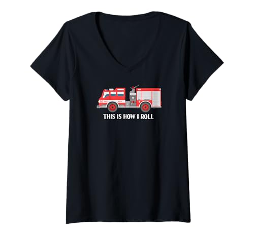 Damen Lustiger Vintage-Feuerwehrwagen This is How I Roll T-Shirt mit V-Ausschnitt Damen Lustiger Vintage-Feuerwehrwagen This is How I Roll T-Shirt mit V-Ausschnitt von Firefighter Fireman