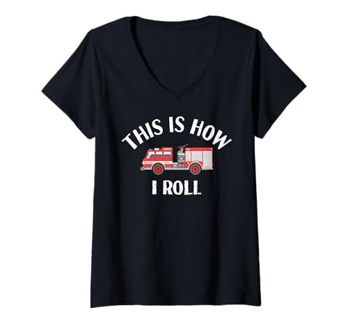 Damen Lustiger Vintage-Feuerwehrwagen This is How I Roll T-Shirt mit V-Ausschnitt Damen Lustiger Vintage-Feuerwehrwagen This is How I Roll T-Shirt mit V-Ausschnitt von Firefighter Fireman