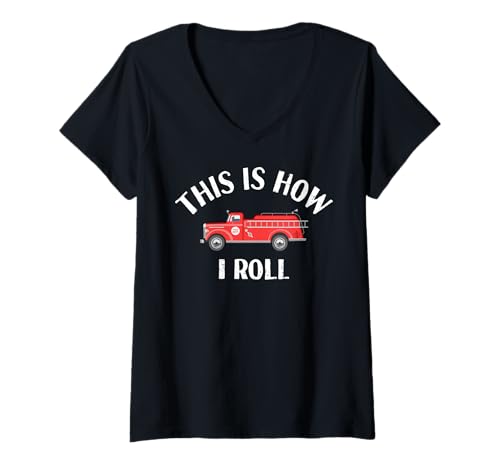 Damen Lustiger Vintage-Feuerwehrwagen This is How I Roll T-Shirt mit V-Ausschnitt Damen Lustiger Vintage-Feuerwehrwagen This is How I Roll T-Shirt mit V-Ausschnitt von Firefighter Fireman
