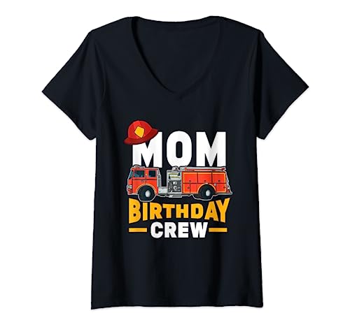 Damen Feuerwehrmann Feuerwehrauto Mama Geburtstag Crew Für Frauen Männer Kinder T-Shirt mit V-Ausschnitt Damen Feuerwehrmann Feuerwehrauto Mama Geburtstag Crew Für Frauen Männer Kinder T-Shirt mit V-Ausschnitt von Firefighter Firetruck Mom Birthday Crew Great Gift