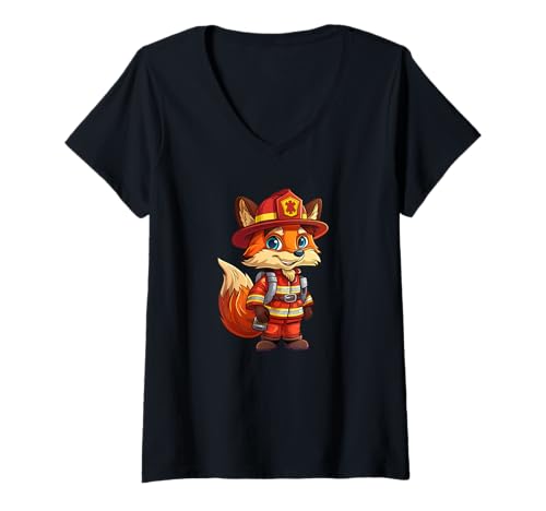 Damen Feuerwehr-Fuchs – süßer Fuchs Feuerwehrmann – Fuchs im Feueranzug T-Shirt mit V-Ausschnitt Damen Feuerwehr-Fuchs – süßer Fuchs Feuerwehrmann – Fuchs im Feueranzug T-Shirt mit V-Ausschnitt von Firefighter Fox - Fox Wearing Fireman Suit Desings