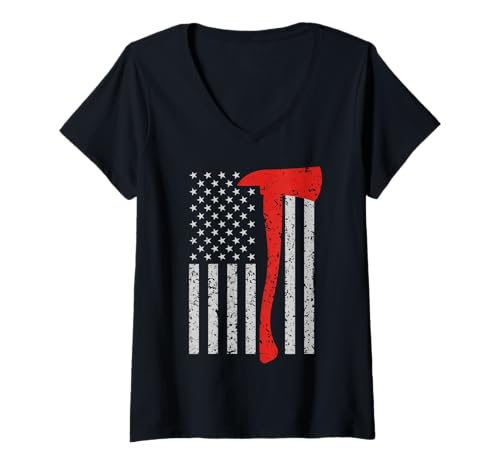 Damen Firefighter American Flag T-Shirt mit V-Ausschnitt Damen Firefighter American Flag T-Shirt mit V-Ausschnitt von Firefighter HQ