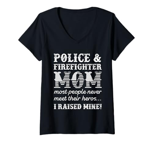 Damen Polizistin, Feuerwehrmann, Feuerwehrmann, Geschenke für Mutter, Mutter, Mutter T-Shirt mit V-Ausschnitt Damen Polizistin, Feuerwehrmann, Feuerwehrmann, Geschenke für Mutter, Mutter, Mutter T-Shirt mit V-Ausschnitt von Firefighter Police Officer Lovers Gifts Costume