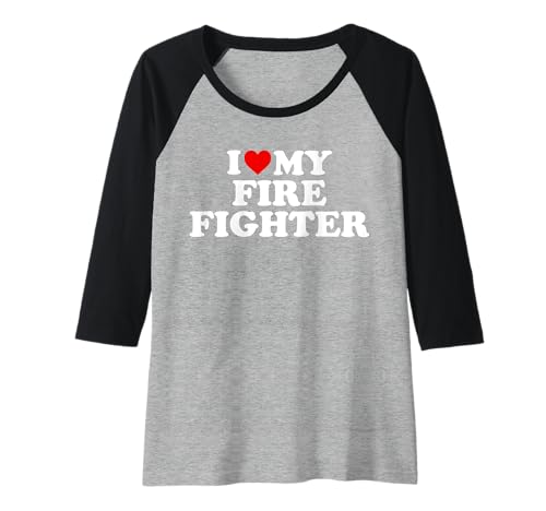 Damen T-Shirt mit Aufschrift I Love My Firefighter Raglan von Firefighter Shirts