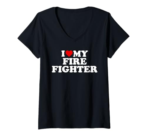 Damen T-Shirt mit Aufschrift I Love My Firefighter T-Shirt mit V-Ausschnitt Damen T-Shirt mit Aufschrift I Love My Firefighter T-Shirt mit V-Ausschnitt von Firefighter Shirts