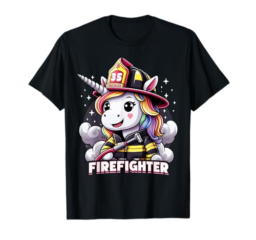 Feuerwehrmann Einhorn Kinder Mädchen Frauen Regenbogen Feuerwehr T-Shirt von Firefighter Unicorn Kids Girls Women Firefighting