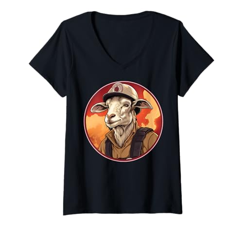 Damen Feuerwehrmann Ziege T-Shirt mit V-Ausschnitt Damen Feuerwehrmann Ziege T-Shirt mit V-Ausschnitt von Firefighters Fans