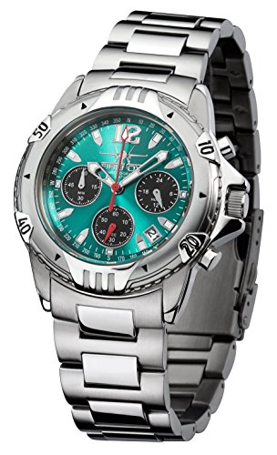 FIREFOX AIRFIGHTER FFS02-115b Sunray türkis/schwarz Chronograph massiv Edelstahl Sicherheitsfaltschließe Herrenuhr Armbanduhr 10 ATM wasserdicht von FIREFOX