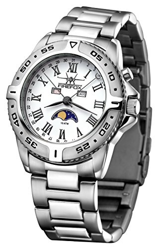 FIREFOX Mondphasenuhr FFS01-501b weiß/Gun Color massiv Edelstahl Damenuhr Herrenuhr Armbanduhr Sicherheitsfaltschließe 10 ATM wasserdicht Miyota 6P80 Kaliber von FIREFOX