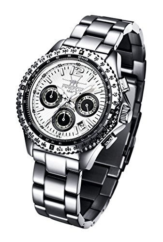 FIREFOX Racer FFS15-101 weiß Herrenuhr Armbanduhr Chronograph massiv Edelstahl Sicherheitsfaltschließe 10 ATM Prüfdruck von FIREFOX