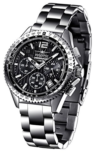 FIREFOX Herren- Armbanduhr Chronograph Racer analog Quarz Edelstahl Zifferblatt schwarz 10 ATM wasserdicht FFS15-102b von FIREFOX