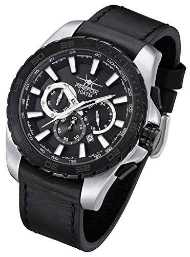 FIREFOX XXL Chronograph Firestorm FFS205-101 Herrenuhr Edelstahl schwarz/weiß Lederarmband Dornschließe 10 ATM wasserdicht von FIREFOX