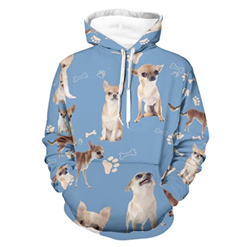 Firelife Chihuahua Hund Damen Herren Kapuzenpullover Langarm Pullover Hooded Sweatshirt Sportwear mit Taschen White M von Firelife