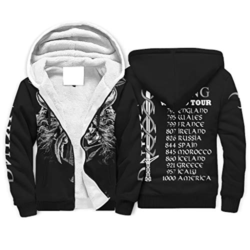 Firelife Wikinger Odin Herren Kapuzenpullover Langarm Kapuzenjacke mit Reißverschluss Winter Warm Sherpa Innenseite Hooded Sweatshirt Jacke Winterjacke mit Kapuze White L von Firelife