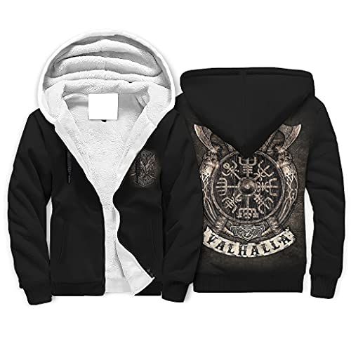 Firelife Wikinger Runen Herren Kapuzenjacke Langarm Kapuzenpullover mit Reißverschluss Winter Warm Sherpa Innenseite Hoodie Pullover Jacke Sportjacke mit Kapuze White L von Firelife