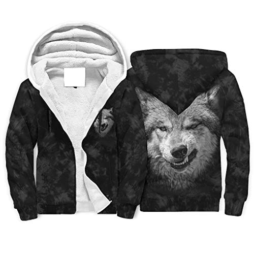 Firelife Wolf Tiere Herren Kapuzenpullover Langarm Kapuzenjacke mit Reißverschluss Winter Warm Sherpa Innenseite Hooded Sweatshirt Jacke Sweatjacke mit Kapuze White XL von Firelife