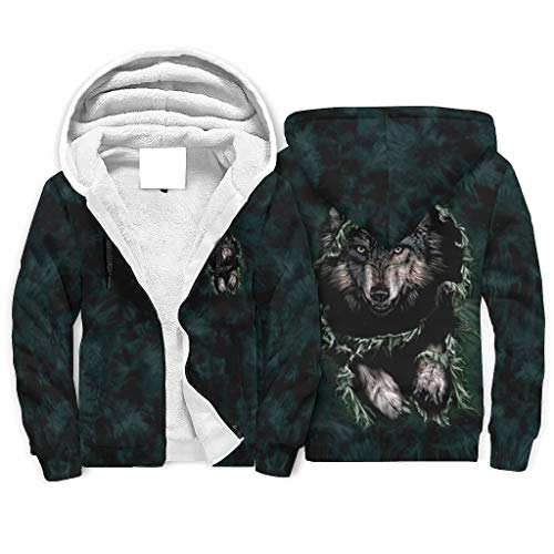 Firelife Wolf Traumfänger Herren Kapuzenjacke Langarm Kapuzenpullover mit Reißverschluss Winter Warm Sherpa Innenseite Hoodie Sweatshirt Jacke Sweatjacke mit Kapuze White XL von Firelife