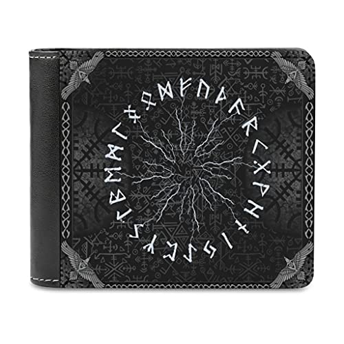 Wikinger Rabe Runen Herren Geldbörse aus PU Leder Geldbeutel Geldtasche Brieftasche Kartenetui Kreditkartenetui Kartenhalter Geld Clip Wallet für Männer White One Size von Firelife