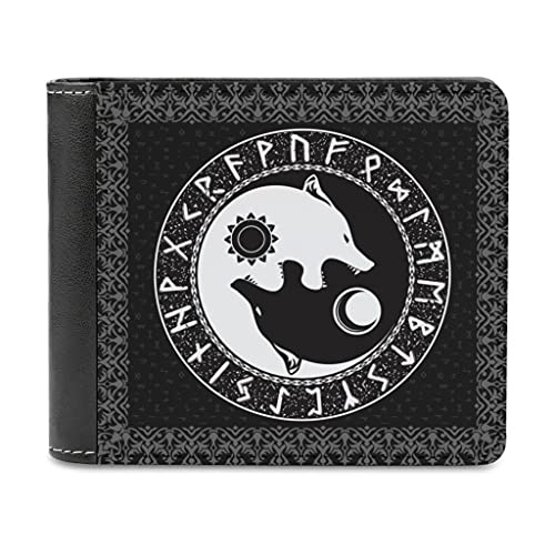 Firelife Wikinger Yin Yang Wolf Herren Geldbörsen aus PU Leder Geldbeutel Geldtasche Brieftasche Kartenetui Kreditkartenetui Kartenhalter Geldclip Wallet für Männer White One Size von Firelife