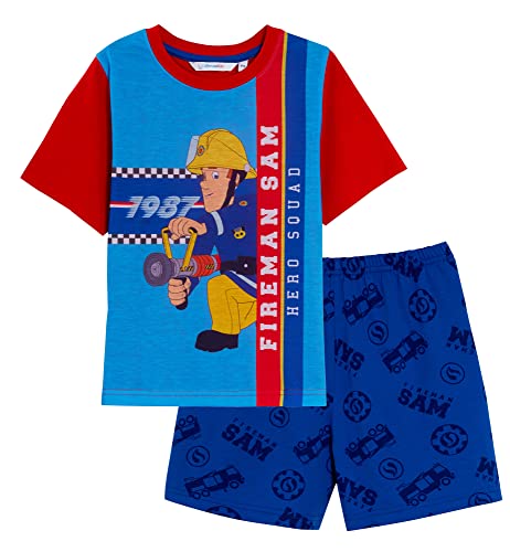 Fireman Sam Kurzpyjamas für Jungen Kurze Pyjamas Shorts und T-Shirt Kinder Feuerwehrmann Nachtwäscheset, Blau, 74-86 von Fireman Sam