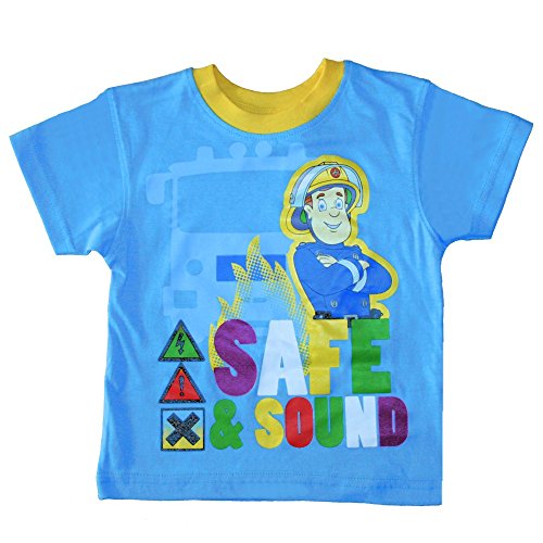 T-Shirt Safe & Sound | Feuerwehrmann Sam | Größe 92-116 | Kinder Jungen Shirt, Größe:98, Farbe:Hellblau von Fireman Sam