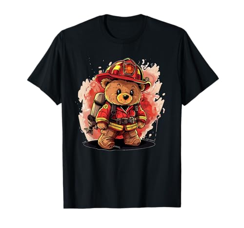 Fireman Teddy Bear Outfit - Unisex T-Shirt für Kinder und Erwachsene - Schwarz, Cartoon-Muster, Kurzarm, Crew-Ausschnitt, Größe S Fireman Teddy Bear Outfit - Unisex T-Shirt für Kinder und Erwachsene - Schwarz, Cartoon-Muster, Kurzarm, Crew-Ausschnitt, Größe S von Fireman Teddy Bear Outfit
