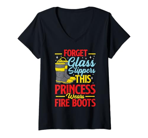 Damen Diese Prinzessin trägt Feuerwehrstiefel Feuerwehrmann Mädchen Frauen T-Shirt mit V-Ausschnitt Damen Diese Prinzessin trägt Feuerwehrstiefel Feuerwehrmann Mädchen Frauen T-Shirt mit V-Ausschnitt von Firemen Firefighter Daughter Apparel Co.