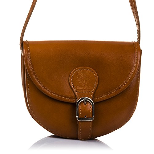 Firenze Artegiani Bolso Satchel Piel Auténtica, Acabado Tamponato Umhängetasche, 17 cm, Braun (Cuero) von FIRENZE ARTEGIANI