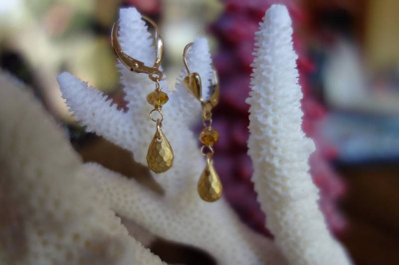 Gold Briolette Ohrhänger Mit Herz Hebel Zurück Gold Briolette Ohrhänger Mit Herz Hebel Zurück von Firestarjewels