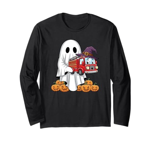 Lustiger Geist Feuerwehrauto Kürbis Halloween Kinder Herren Damen Langarmshirt Lustiger Geist Feuerwehrauto Kürbis Halloween Kinder Herren Damen Langarmshirt von Firetruck Lovers Cute Halloween Outfits Boy Girl