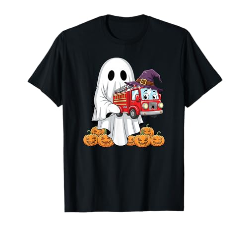Lustiger Geist Feuerwehrauto Kürbis Halloween Kinder Herren Damen T-Shirt Lustiger Geist Feuerwehrauto Kürbis Halloween Kinder Herren Damen T-Shirt von Firetruck Lovers Cute Halloween Outfits Boy Girl