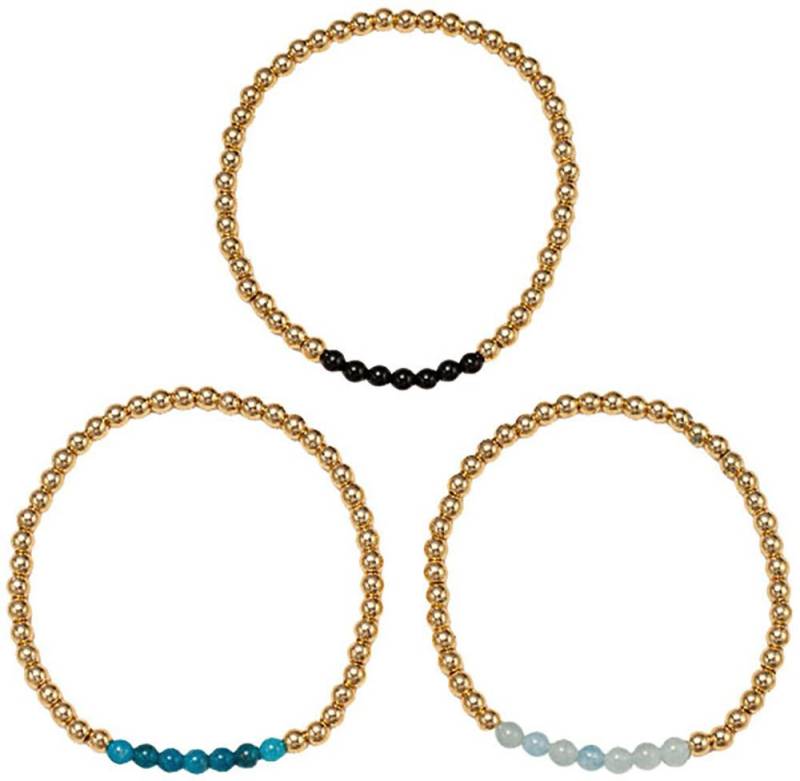 Firetti Armband Set Multipack Schmuck Geschenk Armschmuck Armketten Edelstein (Set, 3-tlg), Made in Germany - mit Hämatit, Obsidian, Aquamarin, Apatit von Firetti