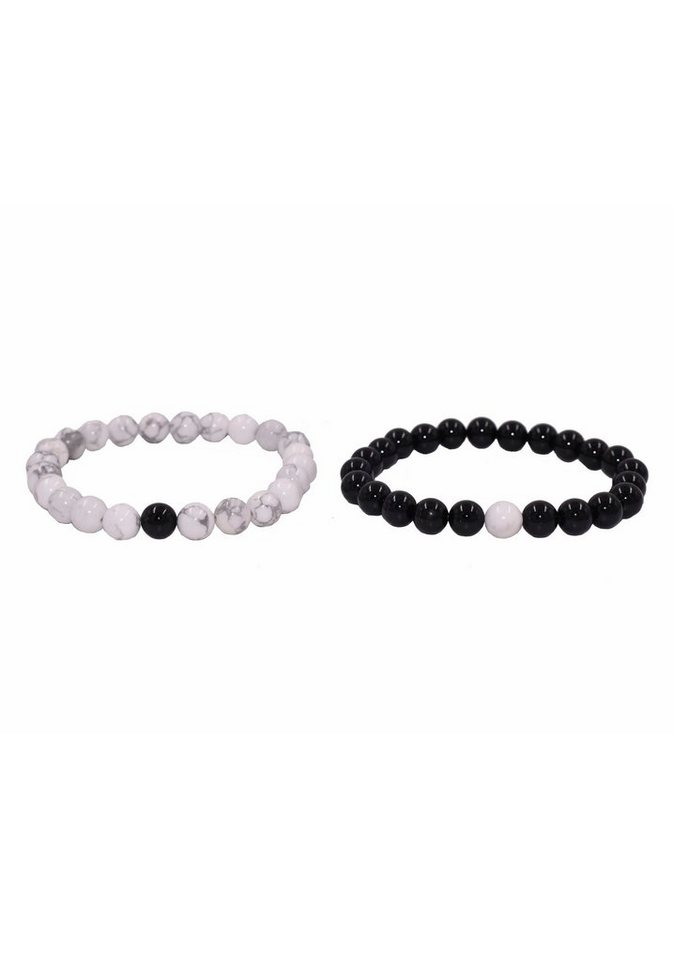 Firetti Armband Set Multipack Schmuck Geschenk Zugarmbänder Steinarmband Edelstein (Set, 2-tlg), Made in Germany - mit Howlith, Türkis oder Dalmatiner Jaspis und Onyx von Firetti