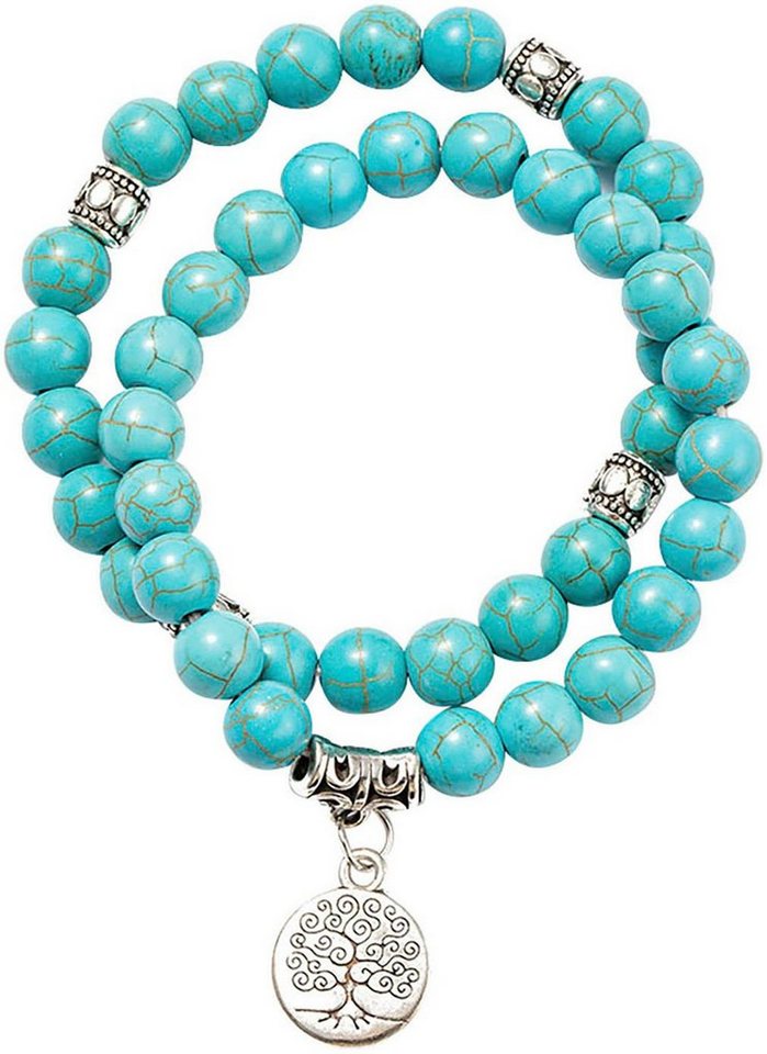 Firetti Armband Set Schmuck Geschenk Armschmuck Armkette Edelstein Lebensbaum, Onesize (Set, 2-tlg), Made in Germany - mit Türkis (behandelt) von Firetti