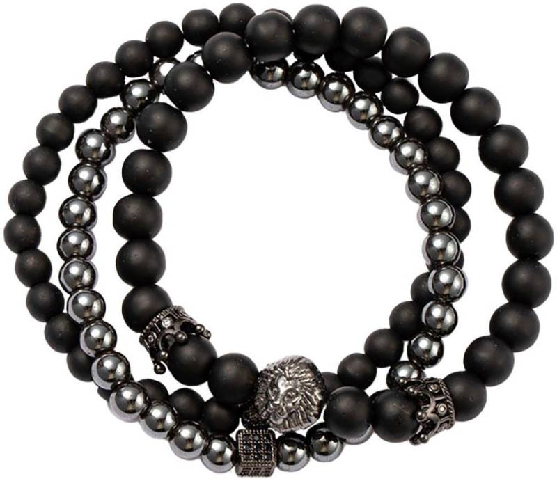 Firetti Armband Set Schmuck Geschenk Armschmuck Armkette Edelstein Perlen, Onesize (Set, 3-tlg), Made in Germany - mit Glasstein, Hämatit von Firetti