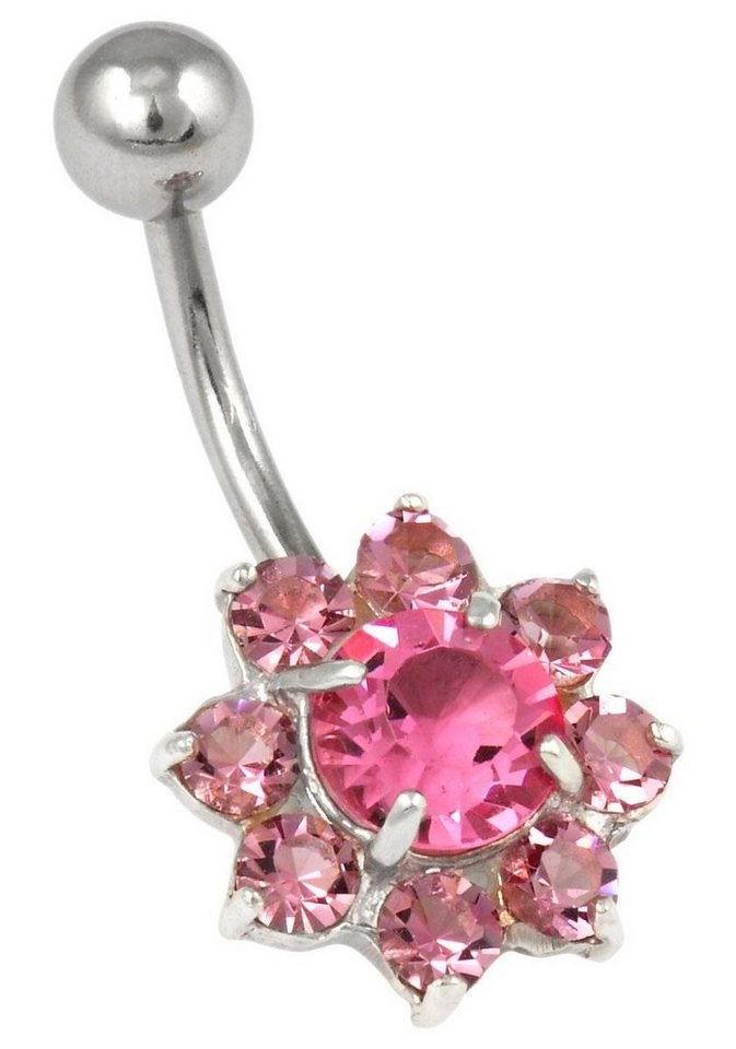 Firetti Bauchnabelpiercing Schmuck Geschenk Piercing Silber 925 Körperschmuck Blume, mit Kristallen von Firetti