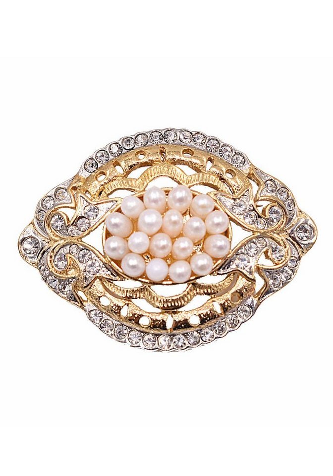 Firetti Brosche Schmuck Geschenk Ansteckschmuck Oval Glitzersteine, mit Strassstein - mit Süßwasserzuchtperle von Firetti