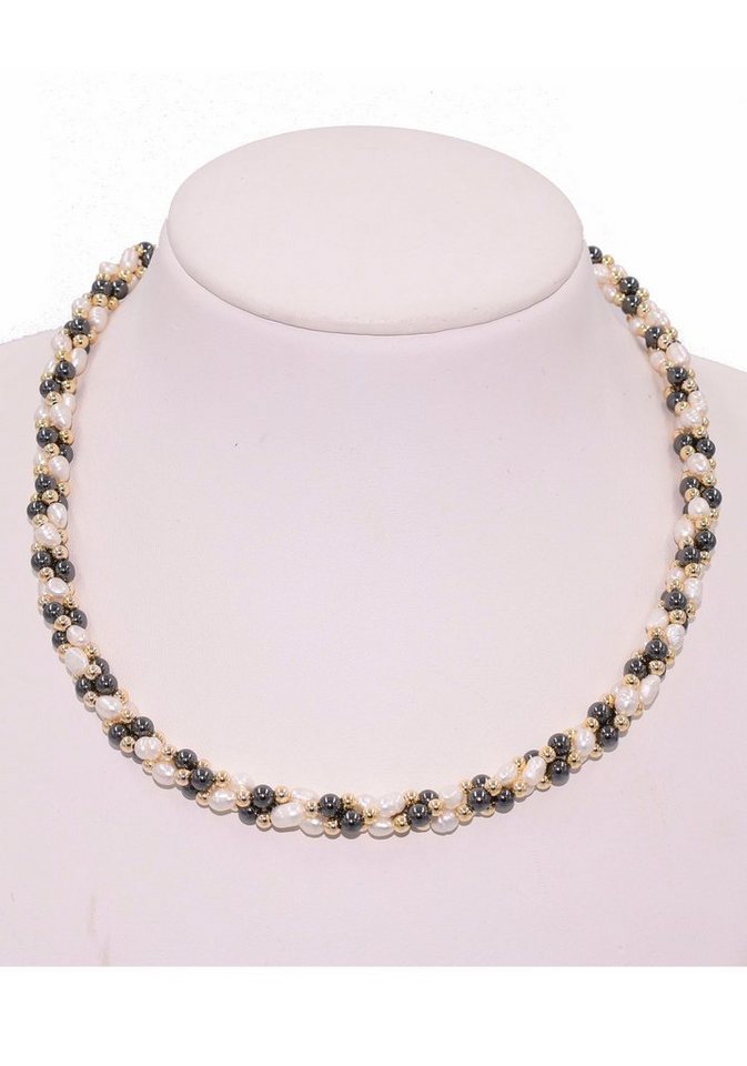 Firetti Collier Schmuck Geschenk Halsschmuck Halskette Edelstein Farbstein Hämatit, Made in Germany - mit Hämatit - mit Süßwasserzuchtperle von Firetti