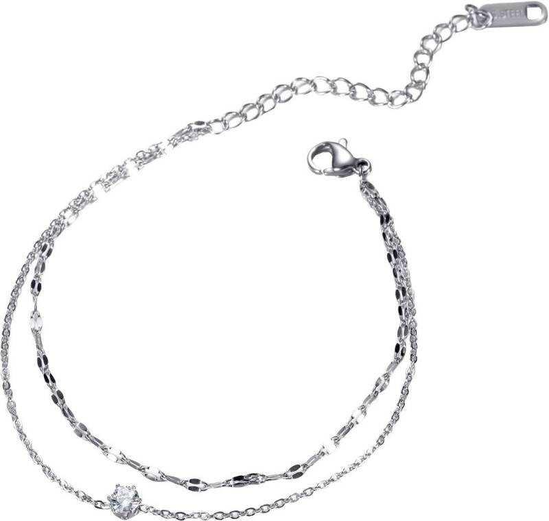 Firetti Edelstahlkette Schmuck Geschenk Armband Kette Fußkette Bauchkette 2-reihig Fancy, mit Zirkonia (synth), in verschiedenen Längen erhältlich von Firetti