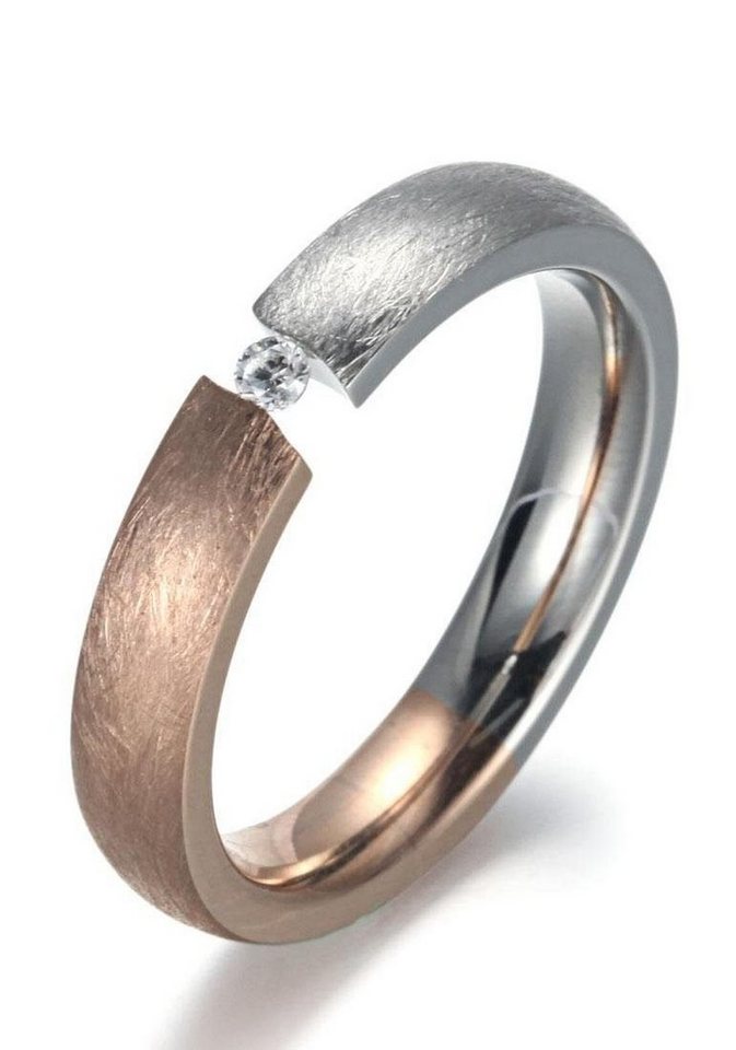 Firetti Fingerring Schmuck Geschenk 4,0 mm, Matt-Glanzoptik, bicolor, mit Zirkonia (synth) von Firetti