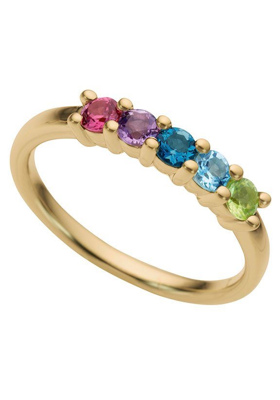 Firetti Fingerring Schmuck Geschenk Gold 333 Damenring Goldring Edelstein Farbstein, mit Blautopas, Peridot, Amethyst, Rhodolith von Firetti