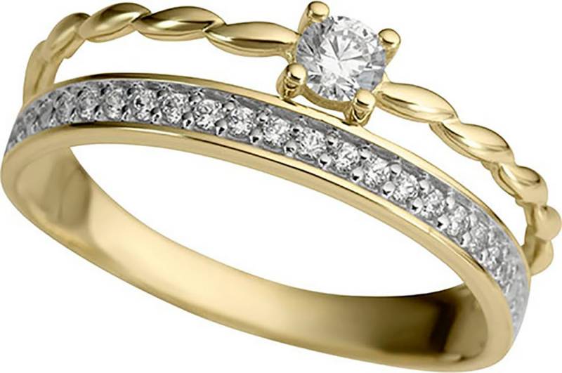 Firetti Fingerring Schmuck Geschenk Gold 333 Damenring Goldring 2-reihige Optik Bicolor, mit Zirkonia (synth) von Firetti
