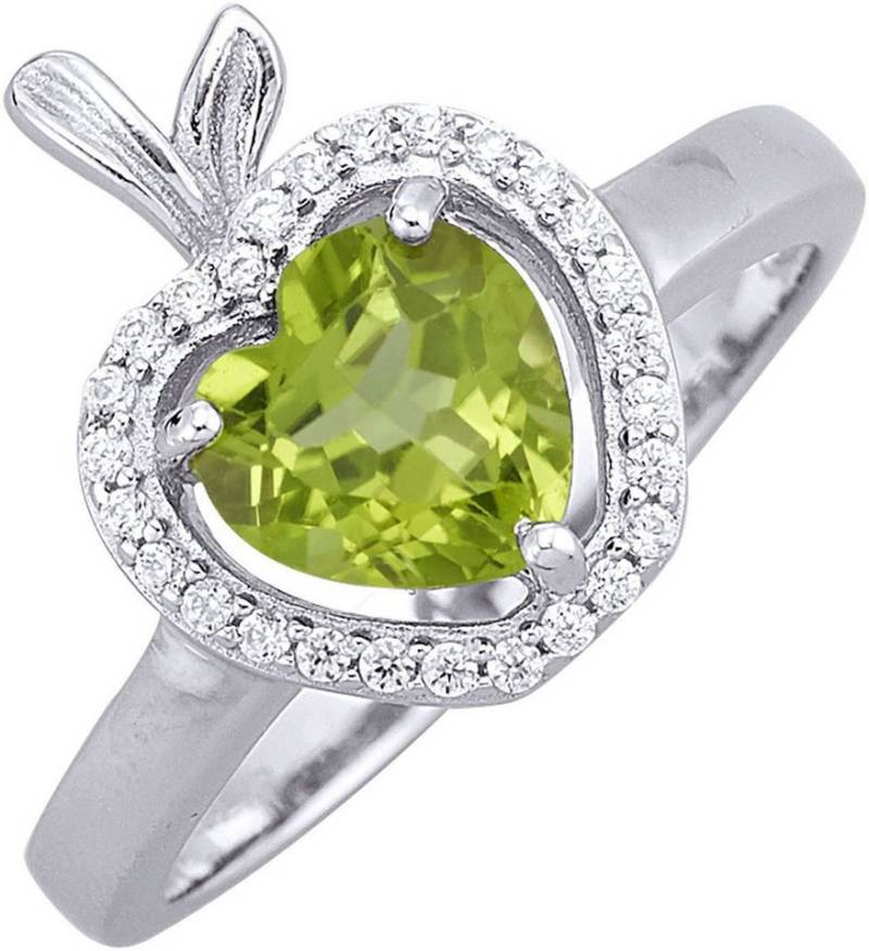 Firetti Fingerring Schmuck Geschenk Silber 925 Damenring Ring Apfel Herz, mit Peridot, Zirkonia (synth) von Firetti
