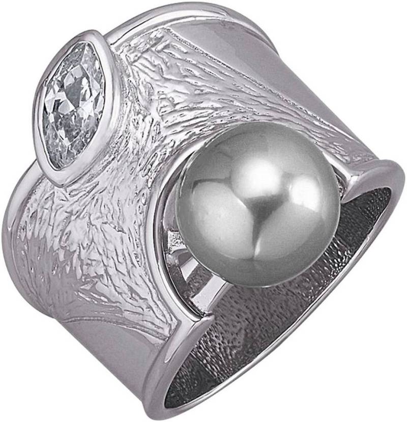 Firetti Fingerring Schmuck Geschenk Silber 925 Damenring Ring Struktur, mit Zirkonia (synth) - mit Muschelkernperle von Firetti
