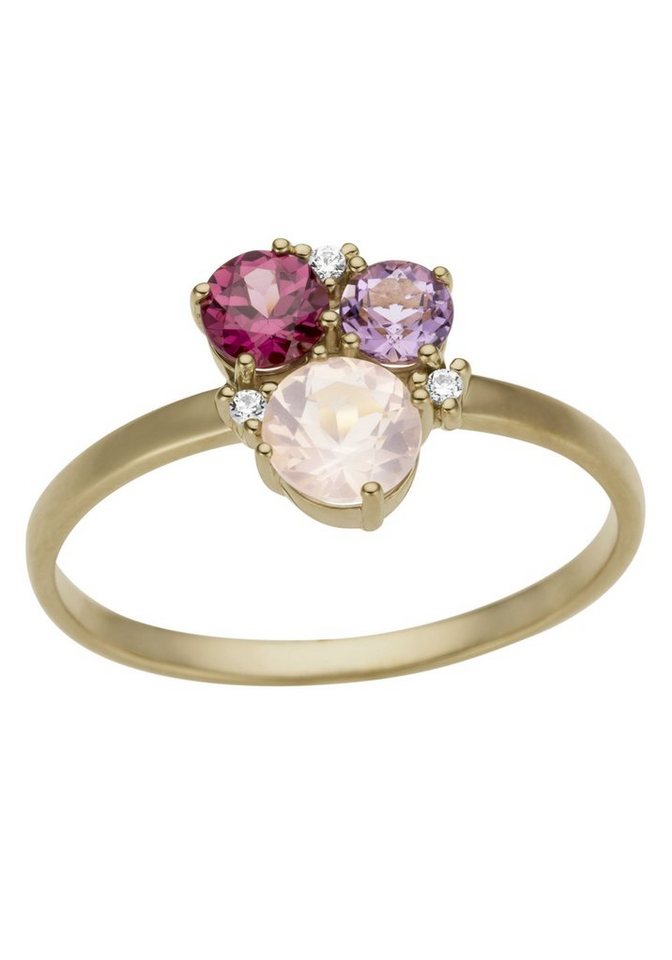 Firetti Goldring Schmuck Geschenk Gold 333 Damenring Goldring Edelstein Farbstein, mit Amethyst, Pink Rhodolit, Rosenquarz - mit Brillanten von Firetti